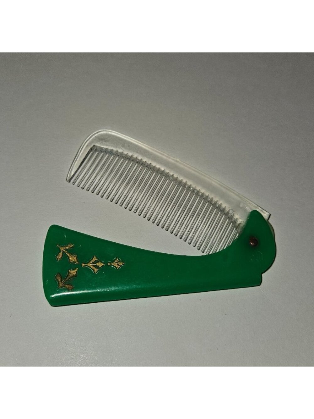 VTG Pocket Folding Comb Green Translucent Gold Tone Accents Lightweight Plastic